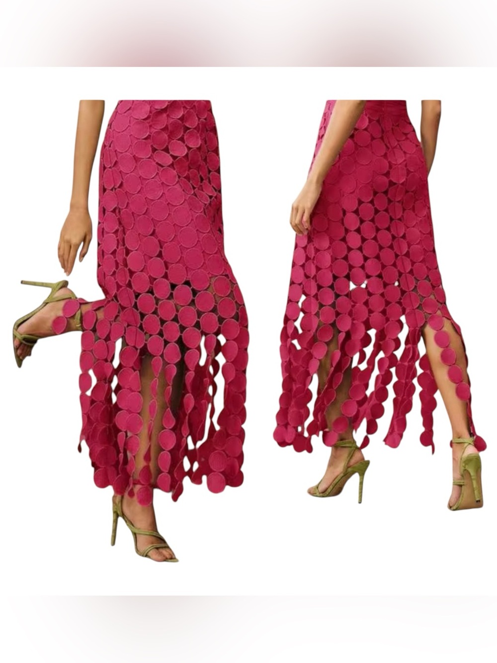 Anewsta laser-cut  pink circular fringe details midi Skirt